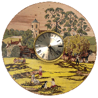 round clock eith countryside scene