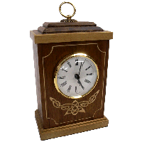 mantel clock with marquetry design