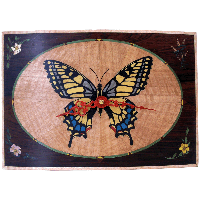 clock with marquetry butterfly design