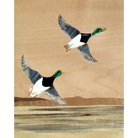 marquetry picture of ducks