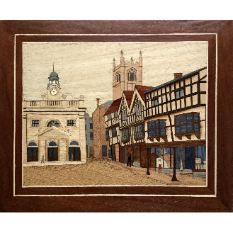 marquetry town scene