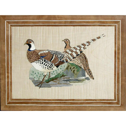 marquetry picture of two pheasants