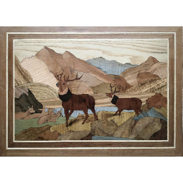 marquetry picture of deer