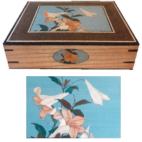 marquetry box with lily design