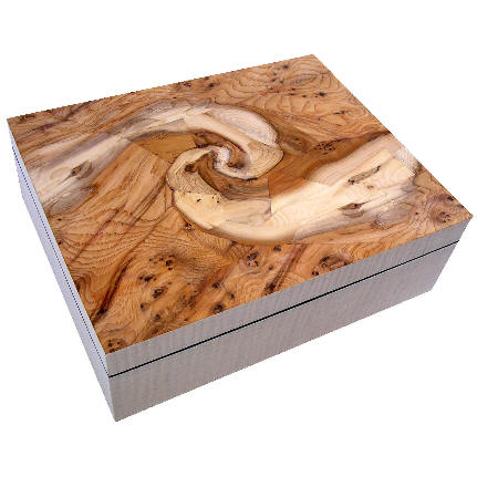 marquetry box with spiral galaxy design
