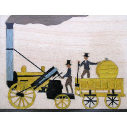 miniature marquetry picture of steam locomotive